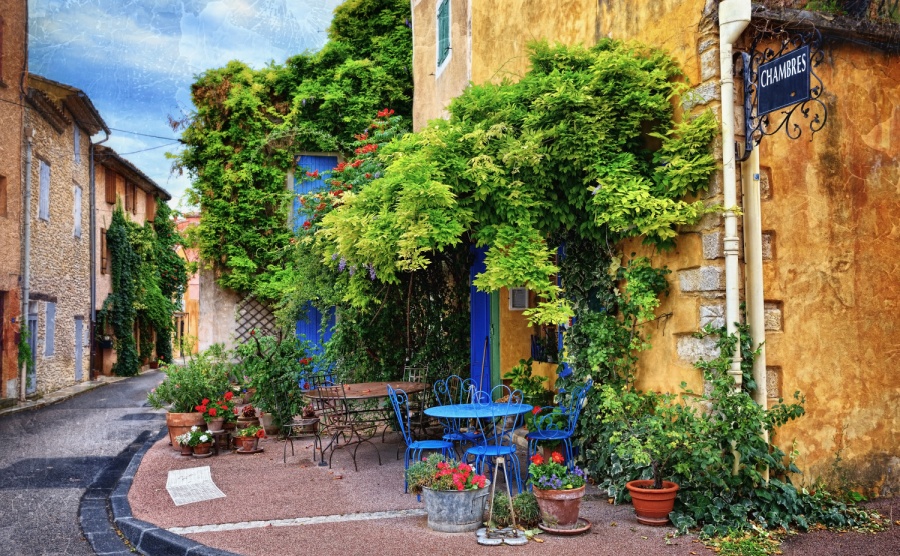 Beautiful street in Villes-sur-Auzon, Provence, France.